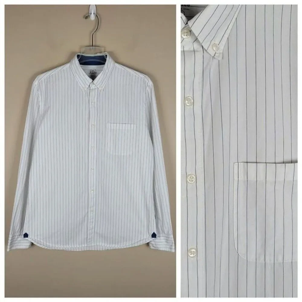 J. Crew Size L Indigo Slim Fit Long Sleeve Button Down Shirt Striped White Navy